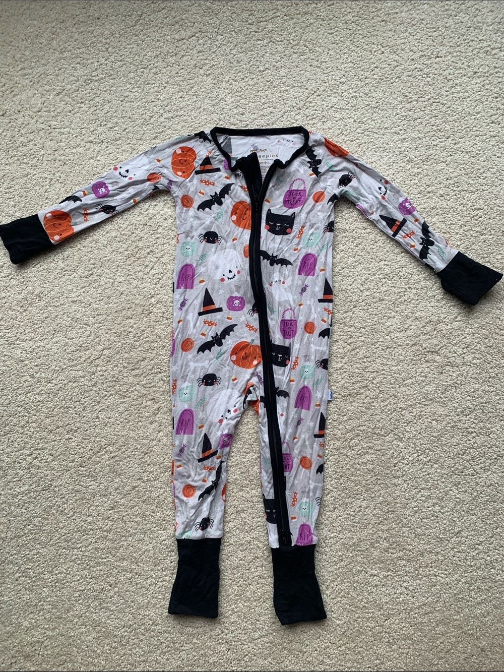 Little Sleepies Halloween Print One-Piece Pajama - Purple, Orange, Black